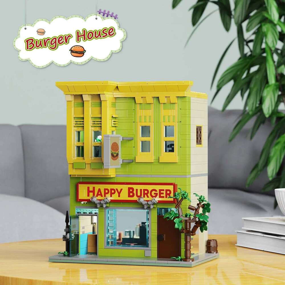 BuildMOC Burgers Store Building Block Set Ideas Bob Movie Street View Model Toys Children Gifts1018PCS Z260305