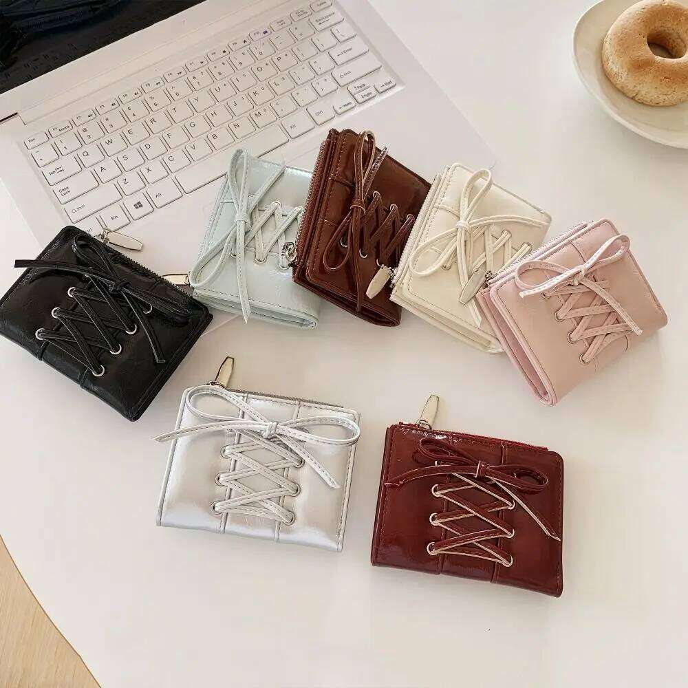 Simple Korean Style Bow Wallet Purse Short Clutch Coin Pouch Multi-function Zipper Card Bag Women C260304