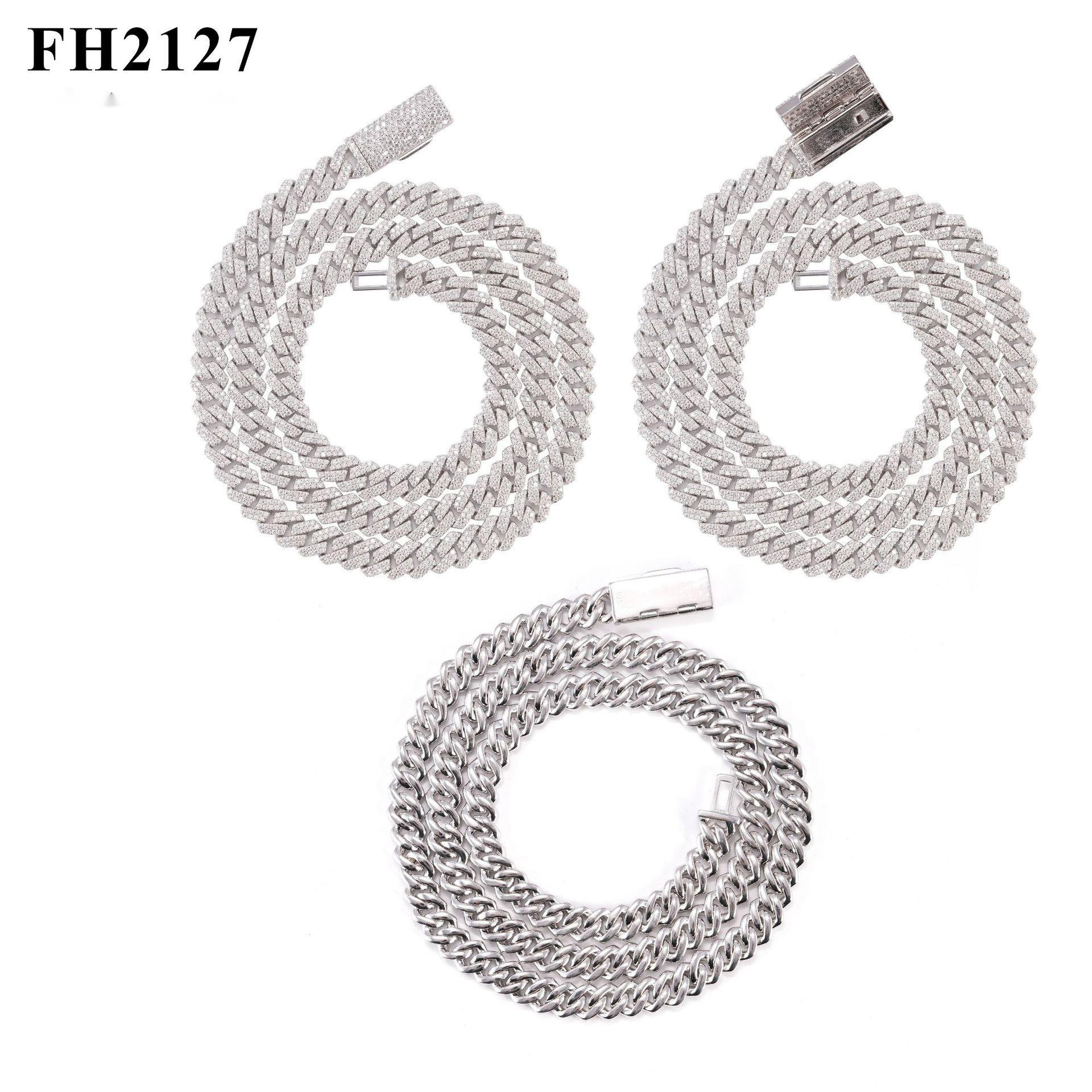 Hip-hop jewelry S925 silver diamond-shaped Cuban chain necklace 8mm double row moissanite full diamond accessory