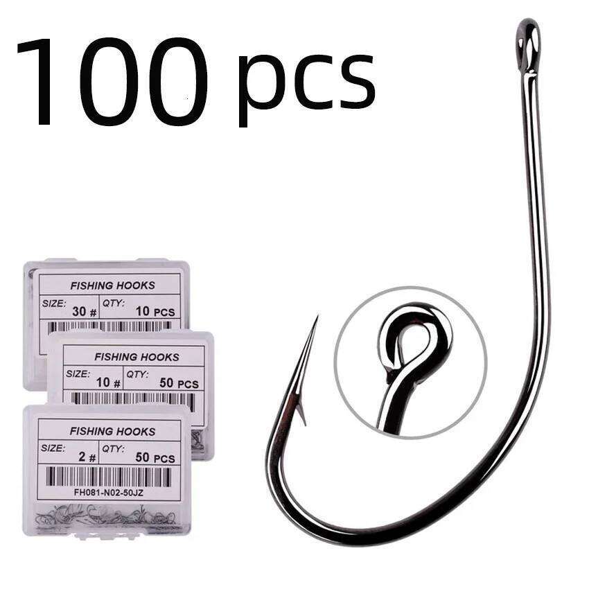 100/50pcs box octopus Fishing Hooks High Carbon Chmical Sharpen Barbed Circle Hook Tackle Set Point Hardness Supplier Fishhooks Y260305