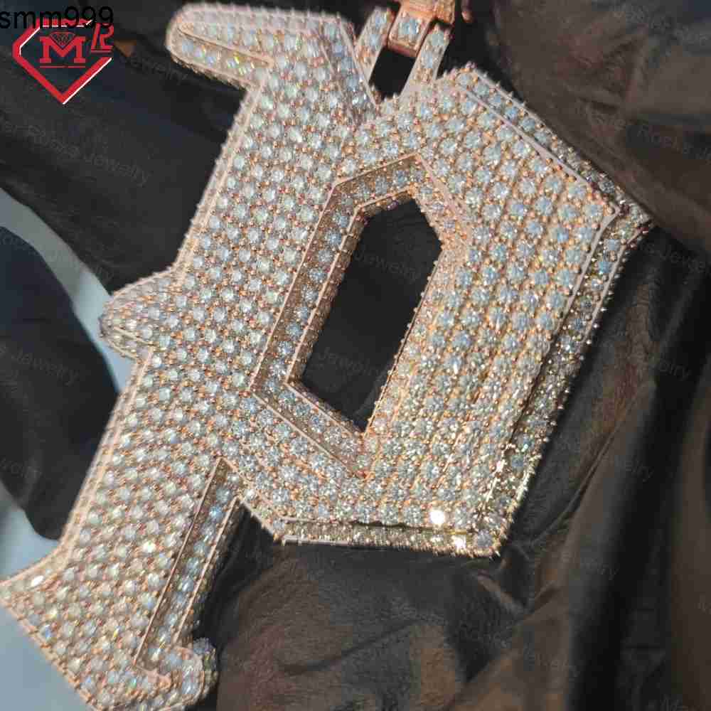 Hip Hop Letter Initial Custom Pendant Iced Out 925 Sterling Silver Custom Moissanite Pendant