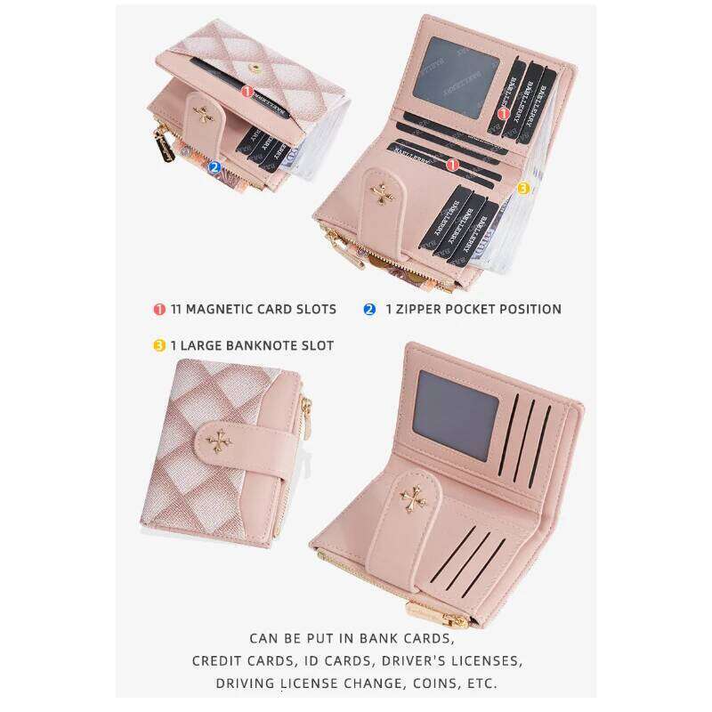 New Women'S Short Small Fragrance Style Two Fold Zero Purse Fashion Diamond Grid Card Holder Woman C260304