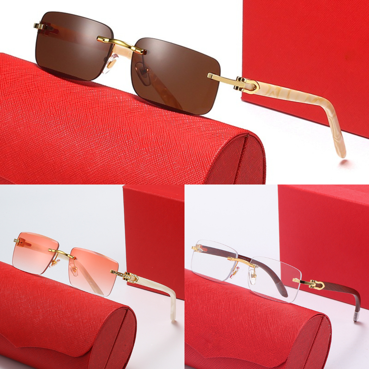 designer sunglasses Rimless Panther Sunglasses mens Vintage Frameless Beach Goggles Sun Glasses Fashion Sunglasses With Box lunettes de soleil de luxe