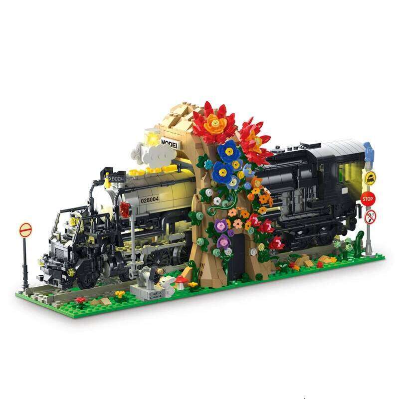 1848Pcs Big Boy Train Building Blocks Model Flower Sea Locomotive Bookend MOC Bricks Puzzle Toys Adults Childrens Birthday Gifts Z260306