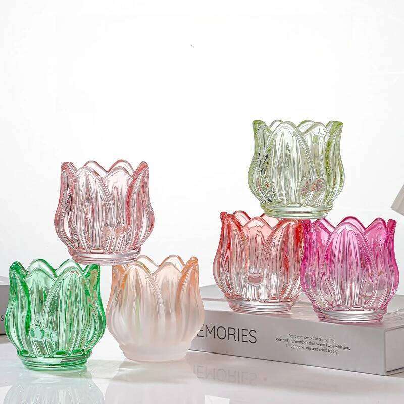Glass Tulip Cup, Atmosphere Decoration, Photo Prop, Lotus-shaped Candlestick, Candle Utensils XJ260305