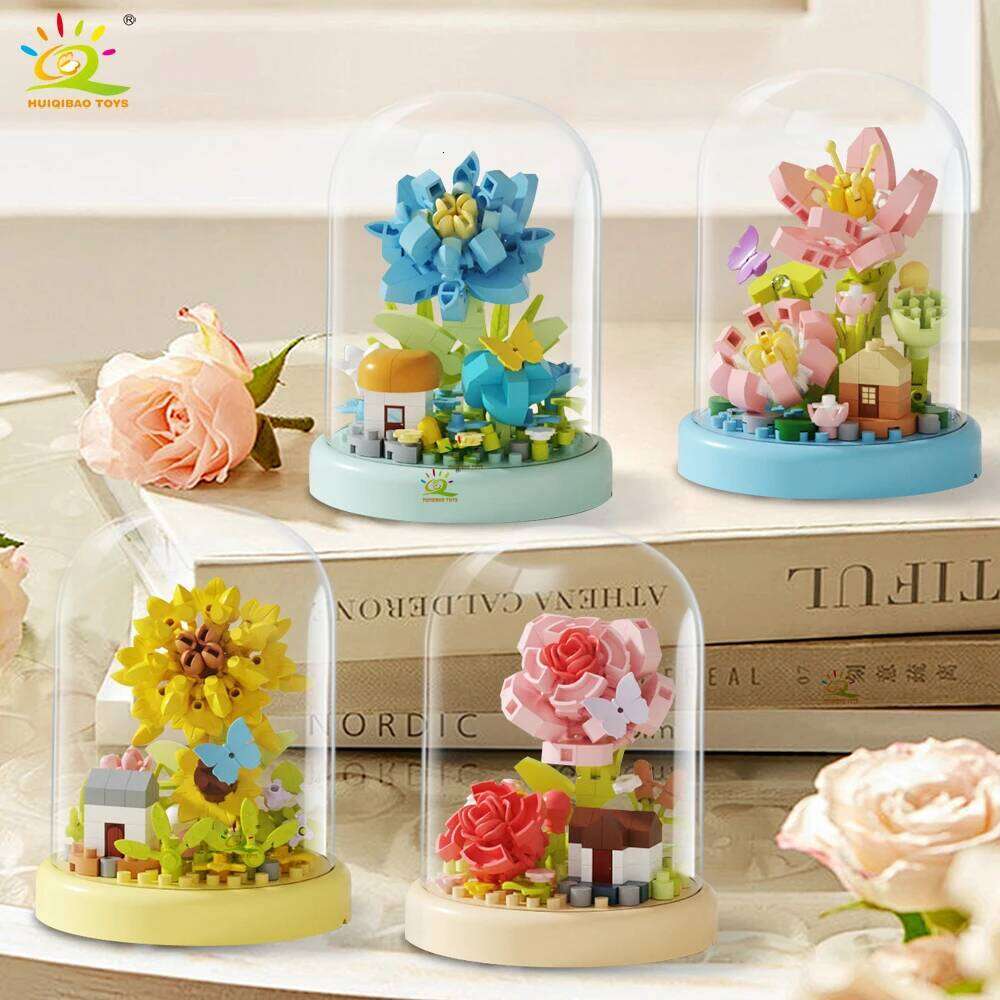 HUIQIBAO MOC Display Box Micro Building Block DIY Flower Mini Diamond Model Brick Toy for Children Desk Decoration Z260306