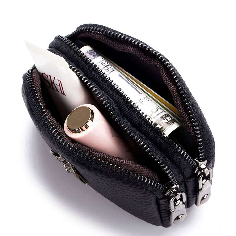 Mini Purse for Women Leather Simple Double Zipper Cute Coin Bag Compact Money Holder C260304