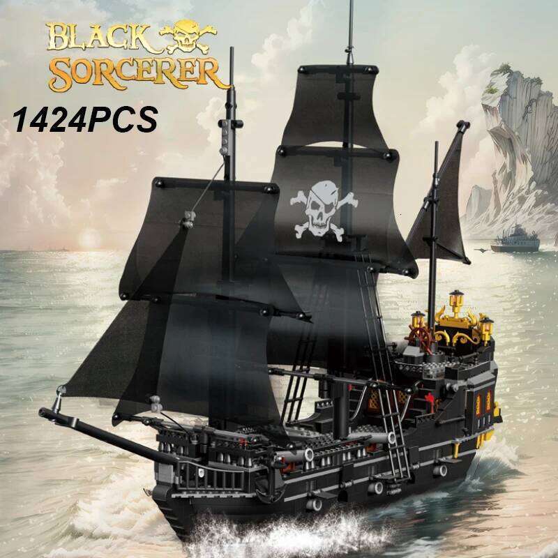 Black Pirate Ship Building Blocks Skeleton Ghost Boat Assembly Micro Bricks Toys Model Desktop Ornaments Kids Holiday Gifts Z260305
