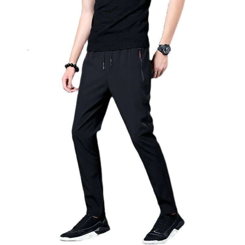Summer men's casual slim fit Korean version ice silk sports pants straight tube quick drying p