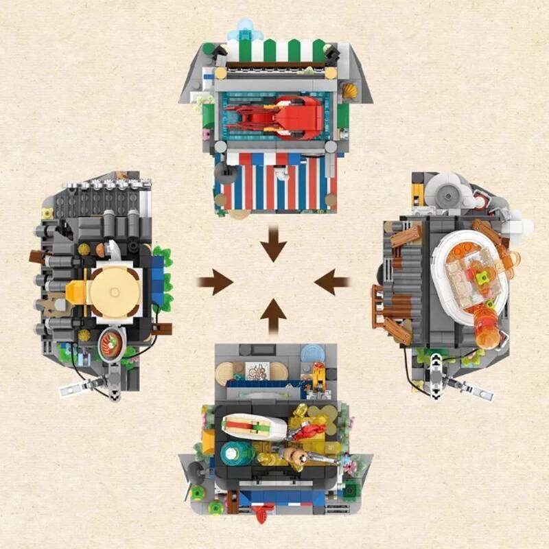 Loz Mini Hong Kong House Building Block Chinese Style Sausage Noodle Store Sea Fish Food Bricks Sets Kids Toys Adult Z260305