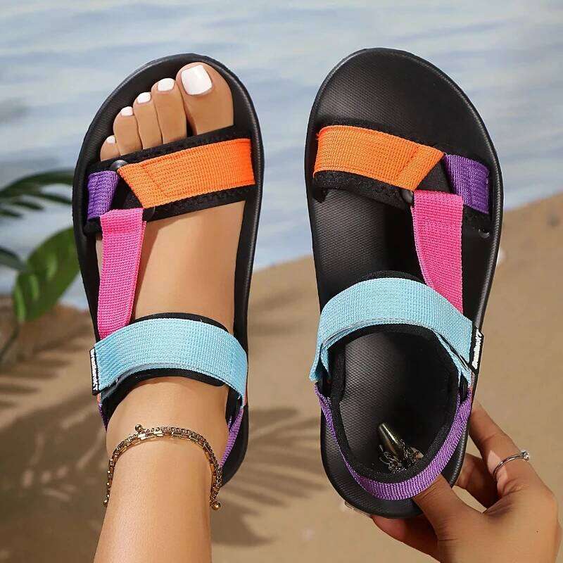 2025 Summer Colorful Climber Heel Sandals Flat Casual Wear-resistant Breathable Soft Sole Women's Beach Shoes
