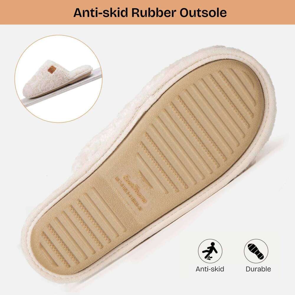 Litfun Winter Fluffy Soft Sole Warm Anti-slip Flats Bedroom Slides Furry Comfy Indoor Women's Slippers