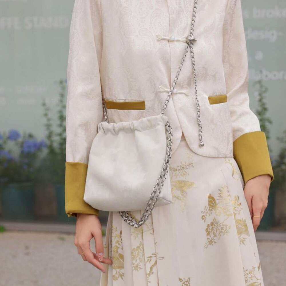 Tote Genuine Leather Bucket New Chinese Style Single Shoulder Crossbody Bag Versatile Silk Chain Handbag