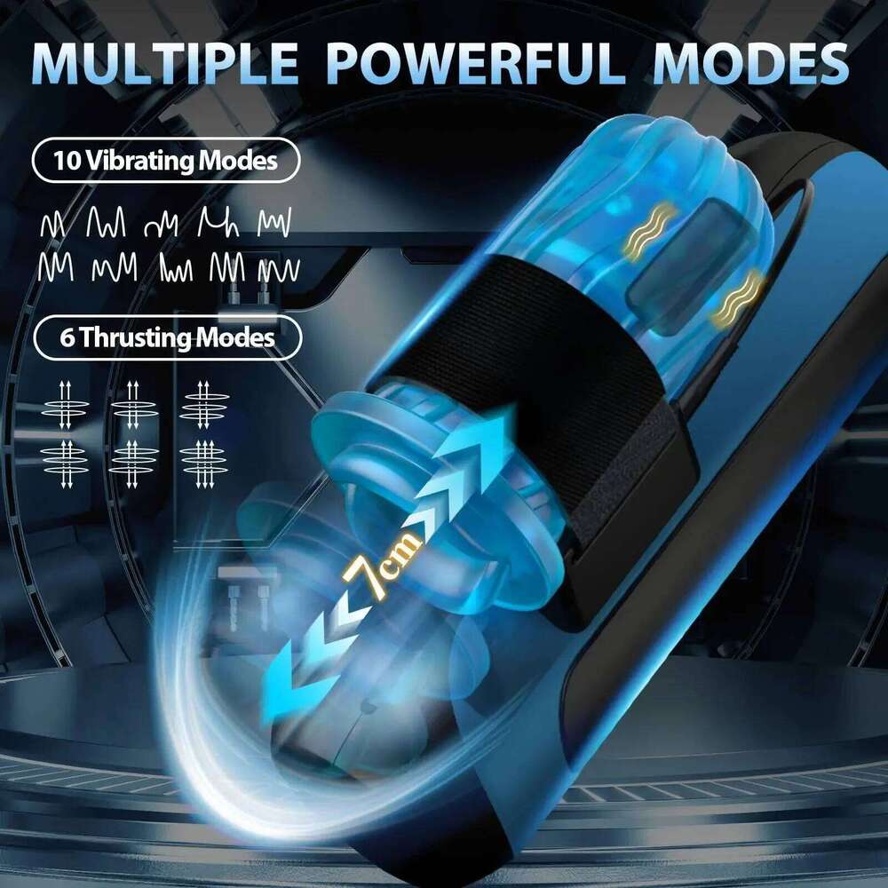 Automatic Male Masturbator Interchangeable Pocket Pussy Blowjob Vibrator with 6 Types of Piston and 5 Speed Modes Adult Sex Toys W260305