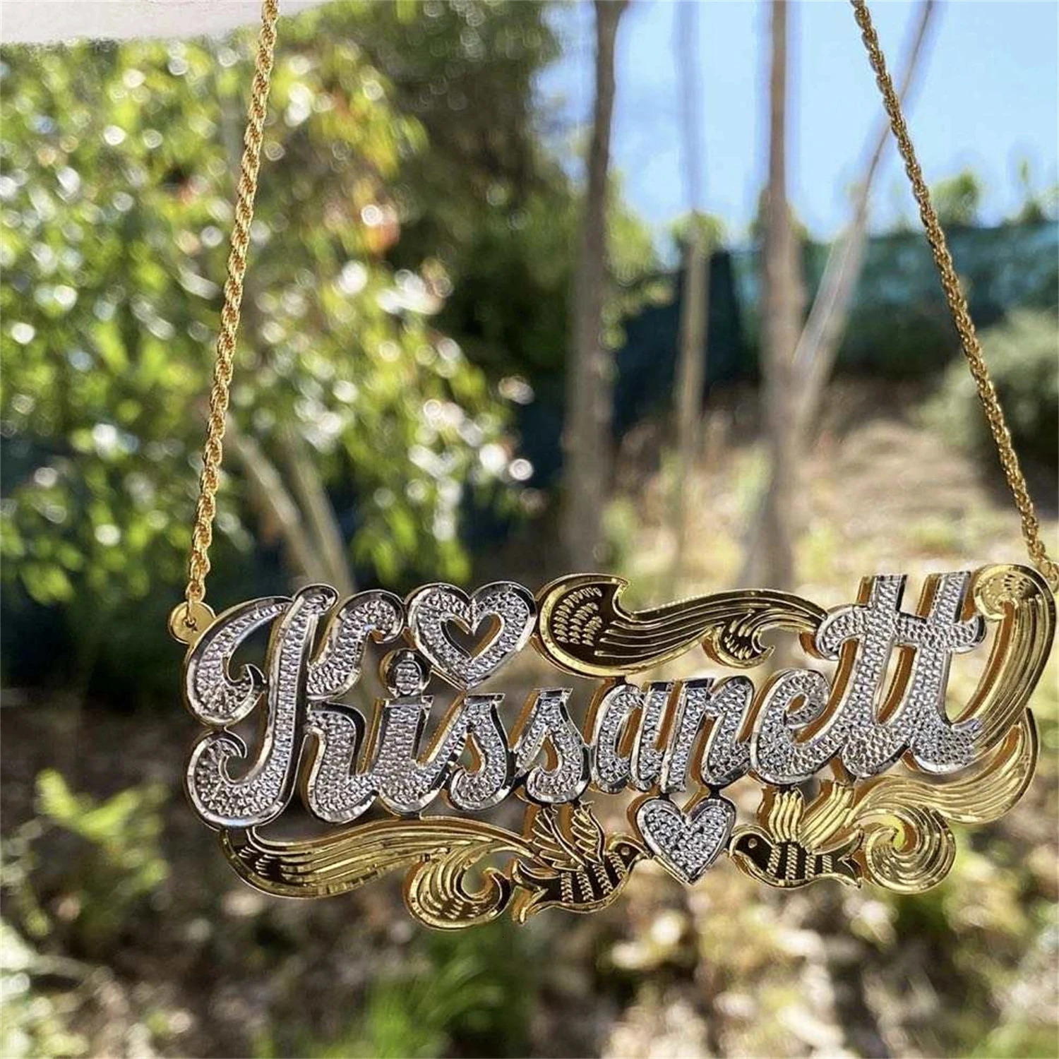 Zciti Custom Name Necklace 18K Gold Two Tone Gold Personalized Jewelry Stainless Steel Necklaces Double Plate 3D Nameplate Gift 260302