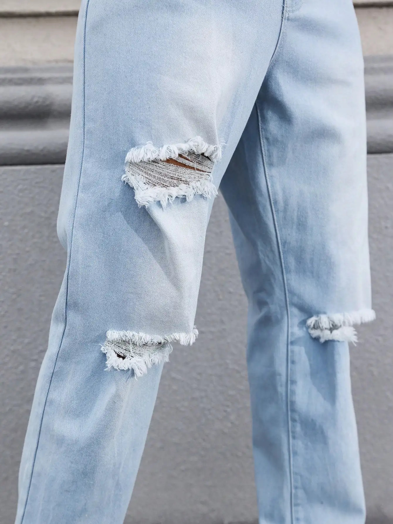 Mens Light Blue Ripped Jeans for Spring and Autumn Casual Denim Trousers Street Daily 260228