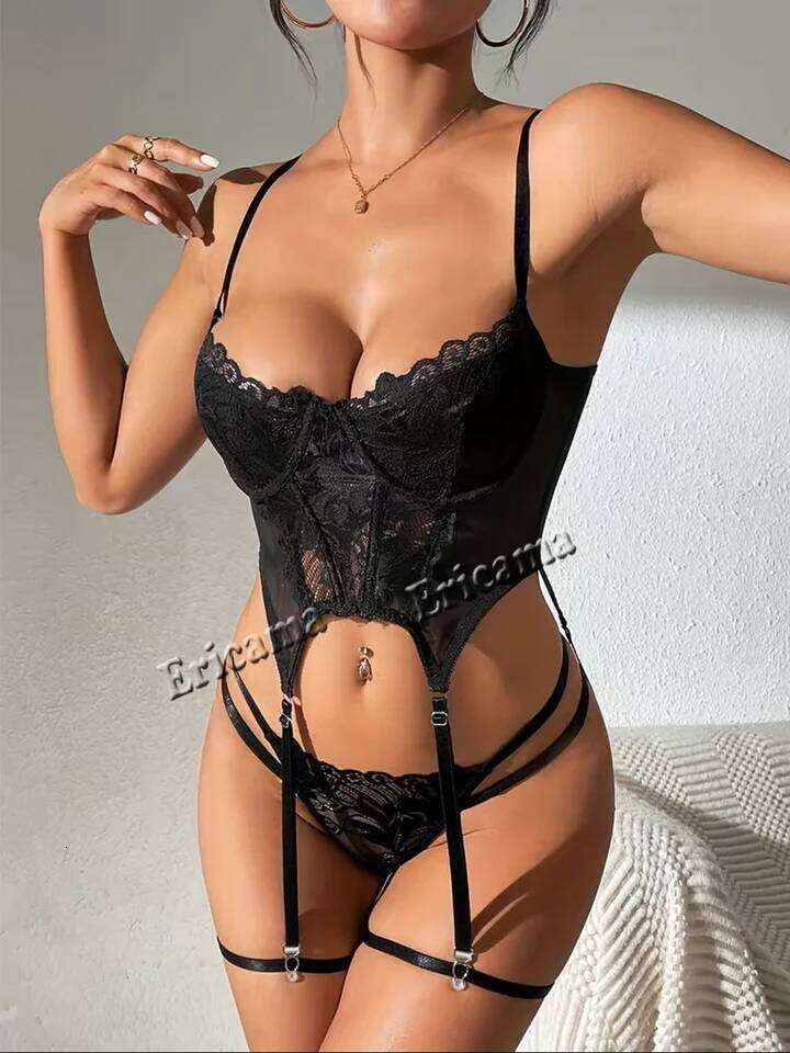 Fashion Personality New Steel Ring Lace Mesh Bra Sexy Cross Webbing Hollow Erotic Lingerie Set