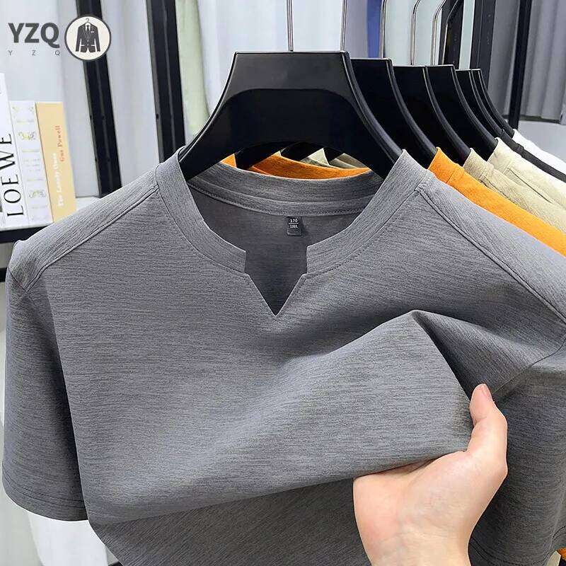 Korean Men's Short Sleeve V-Neck T-Shirt Color Casual Fashion Comfortable Summer Versatile Solid Top 26H0306