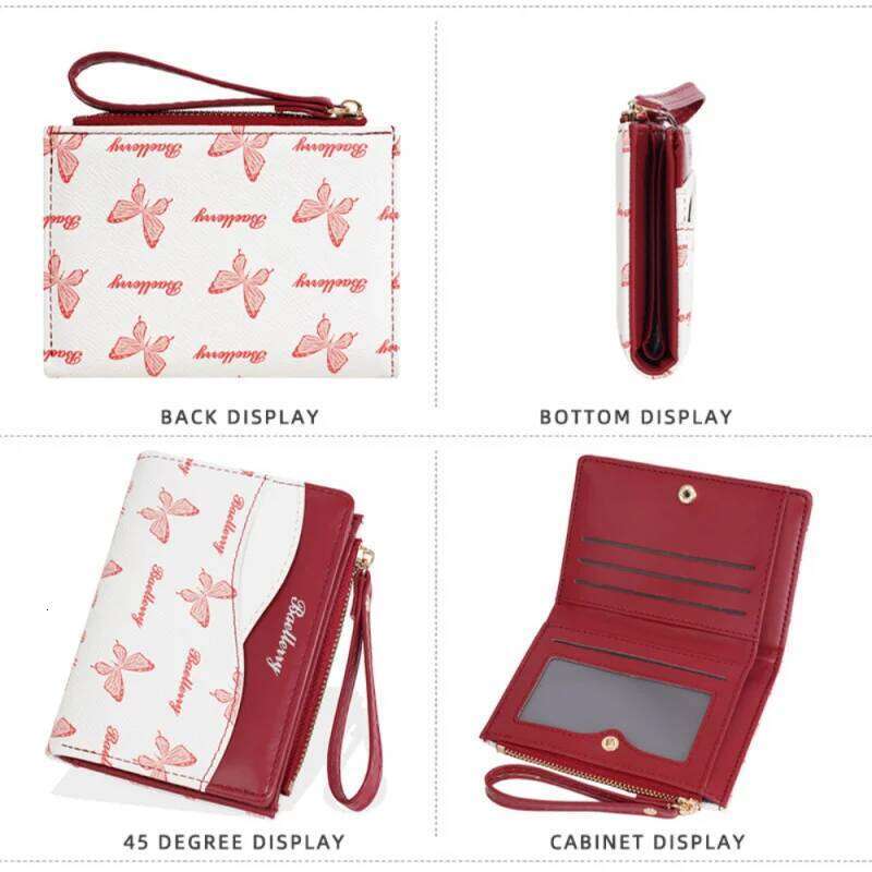 New Butterfly Color-Blocking Women's Short Wallet, Fashionable Pu Multi-Functional Clip, Trendy Multi-Slot Card Bag, Coin Purse C260304