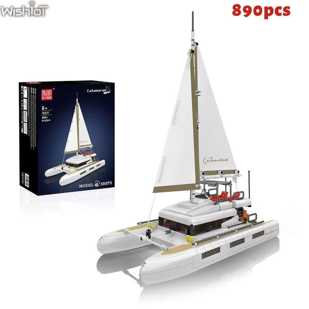 Mould King 10217 Catamaran Building Blocks Sailing Boat Model Desktop Ornaments Kids Assembly Toys Sailboat Creative Gift 890pcs Z260306