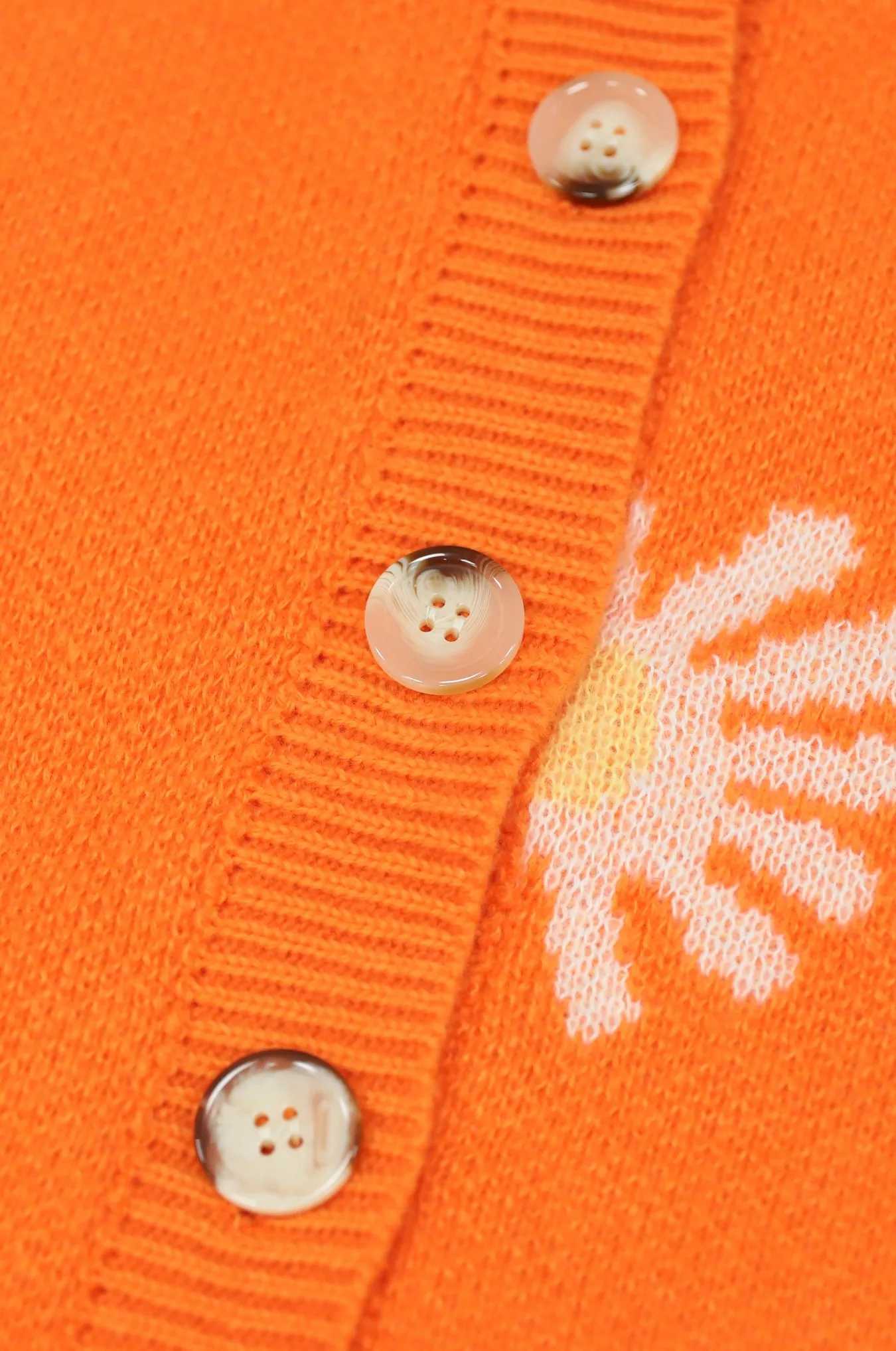 Womens Oversized Knit Cardigan Casual Button-Up Sweater with Orange Daisy Embroidery Comfortable Loose Fit Sweater M260306