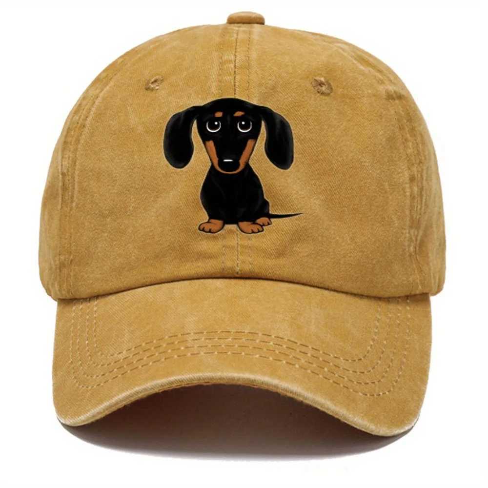 Retro washed baseball cap with dachshund print casual style worn-out adjustable dad hat S260306