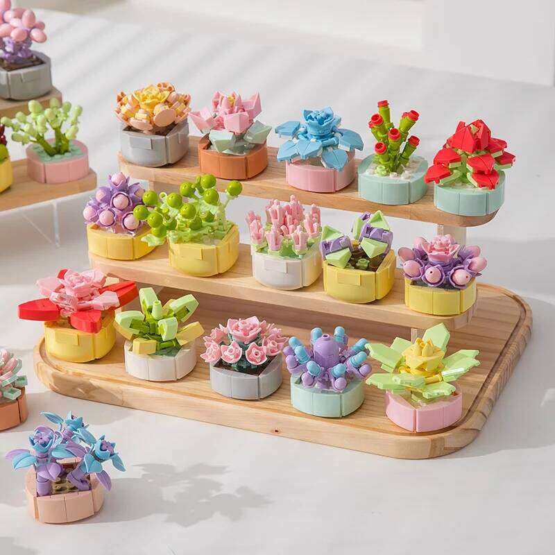 MOC Succulent Potted Model Building Block Bouquet Rose Lavender Lily Simulation Flower Bricks Home Decoration Valentine's Z260306