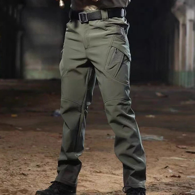 Men Winter Autumn Fleece Waterproof Cargo Pants Hiking Camping Softshell Climbing Casual Warm Tactical Military Combat Trousers 260304