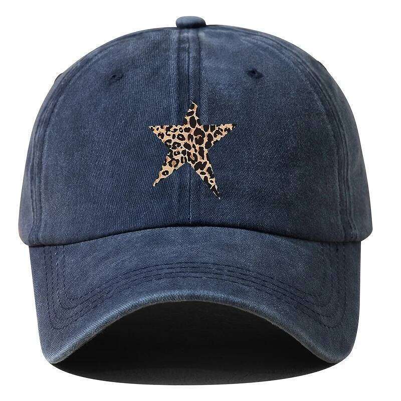 Retro imitation baseball cap with leopard print star design for leisure outdoor travel, fishing, and hiking Y260304