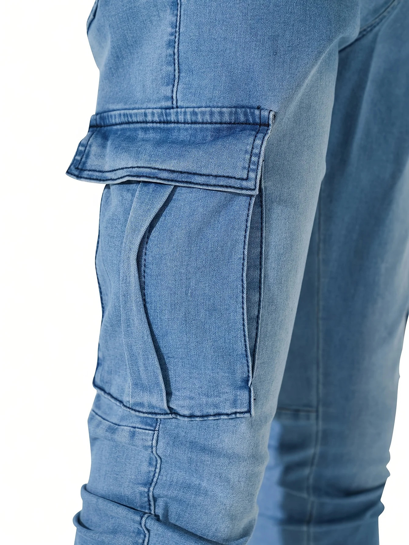 Mens jeans with side pockets casual denim straight striped mens multi pocket pencil pants 260228