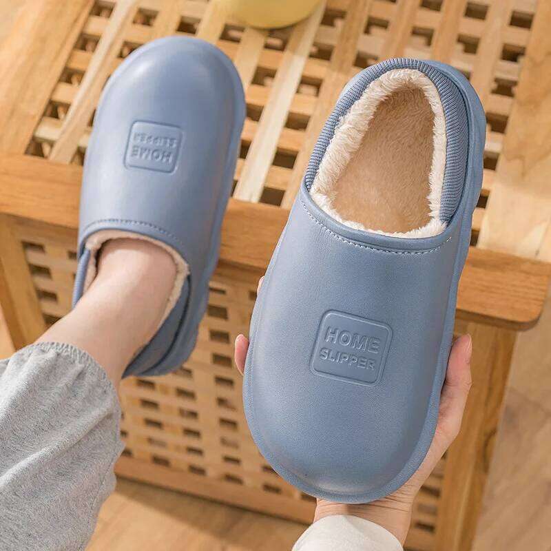 Litfun Winter Warm Cotton Indoor And Outdoor Waterproof Walking Shoes Fluffy Non-Slip Sandals For Women Men Slippers