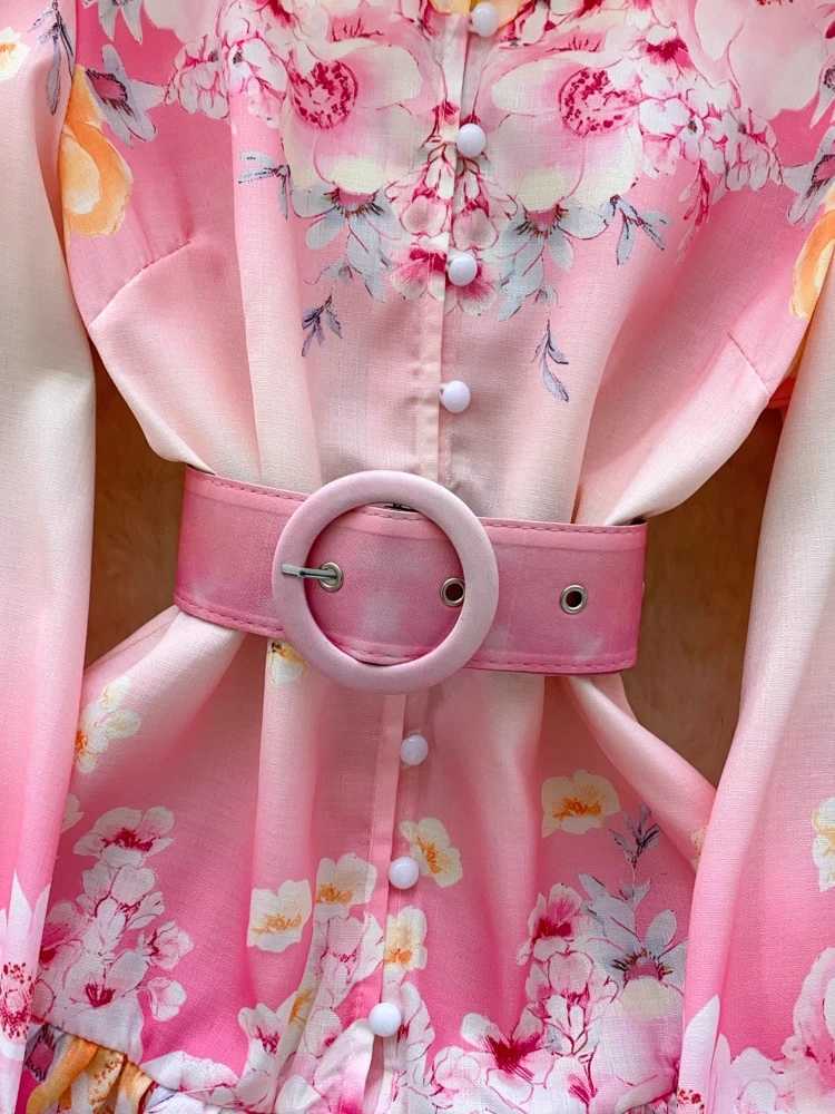 France Elegant Vintage Evening Dress Women Sashes Button Print Short Party Dress Female Casual Chic Festival Clothing New X260306