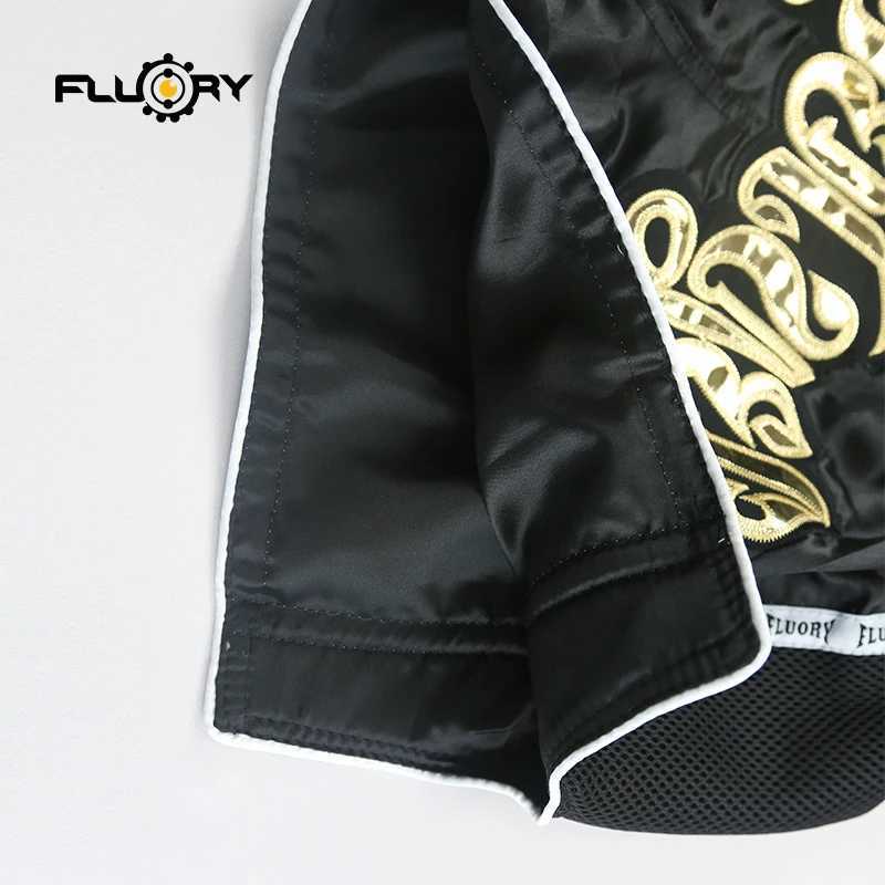 black new release muay thai shorts for all Fluory good quality boxing pants/trunks X260306