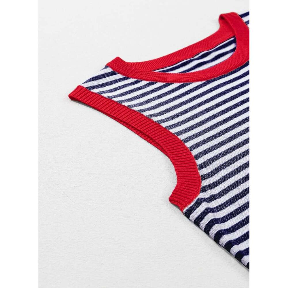 Designer Womens Summer Tops 2026 Casual Striped Color Block Neck Tank Top Loose Knit High Low Sleeveless Shirts Blouses