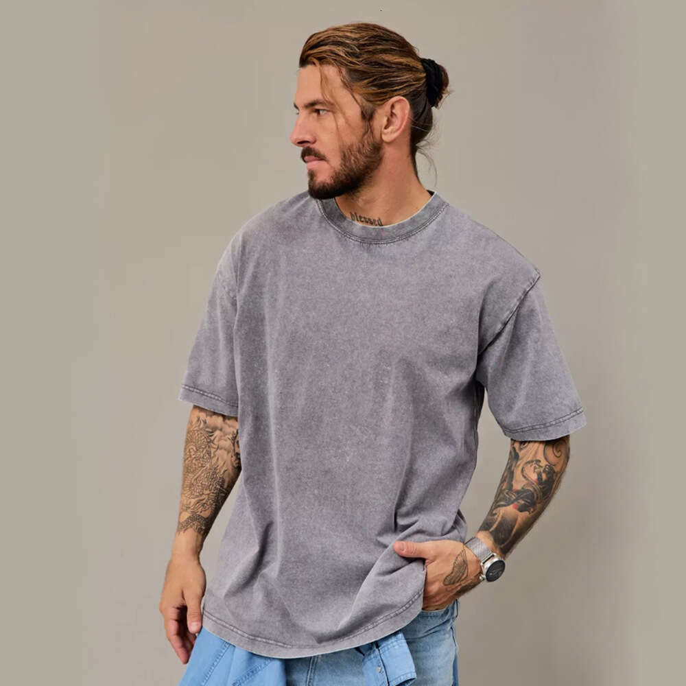 European and American style snowflake print short-sleeve t-shirt for men, pure cotton, new summer fashion, simple solid color, drop-shoulder half-slee