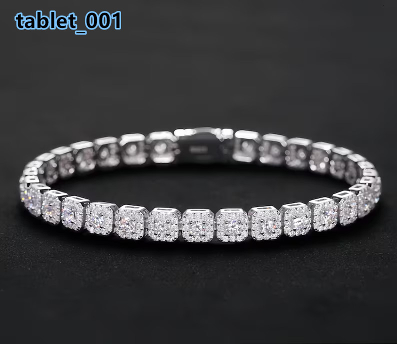 5mm Cluster Moissanite Tennis Chain Bracelet VVS1 Moissanite Diamond Rapper Hip Hop Tennis Chain Bracelet 925 Sterling Silver