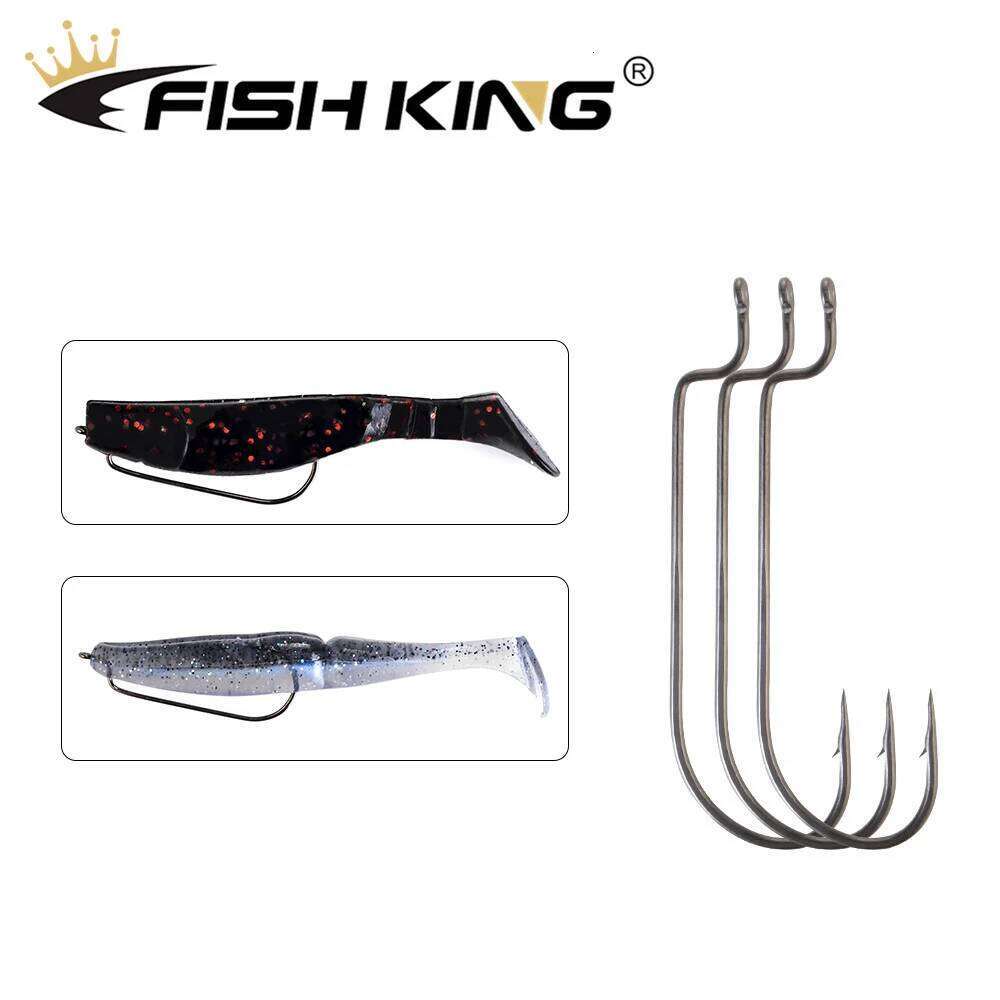 FISH KING Barbed Carp Fishing Hook Carbon Steel Crank Offset Fishhook for Soft Worm Lure Bass 6Pcs/Pack 3/0 #-3 # S260305
