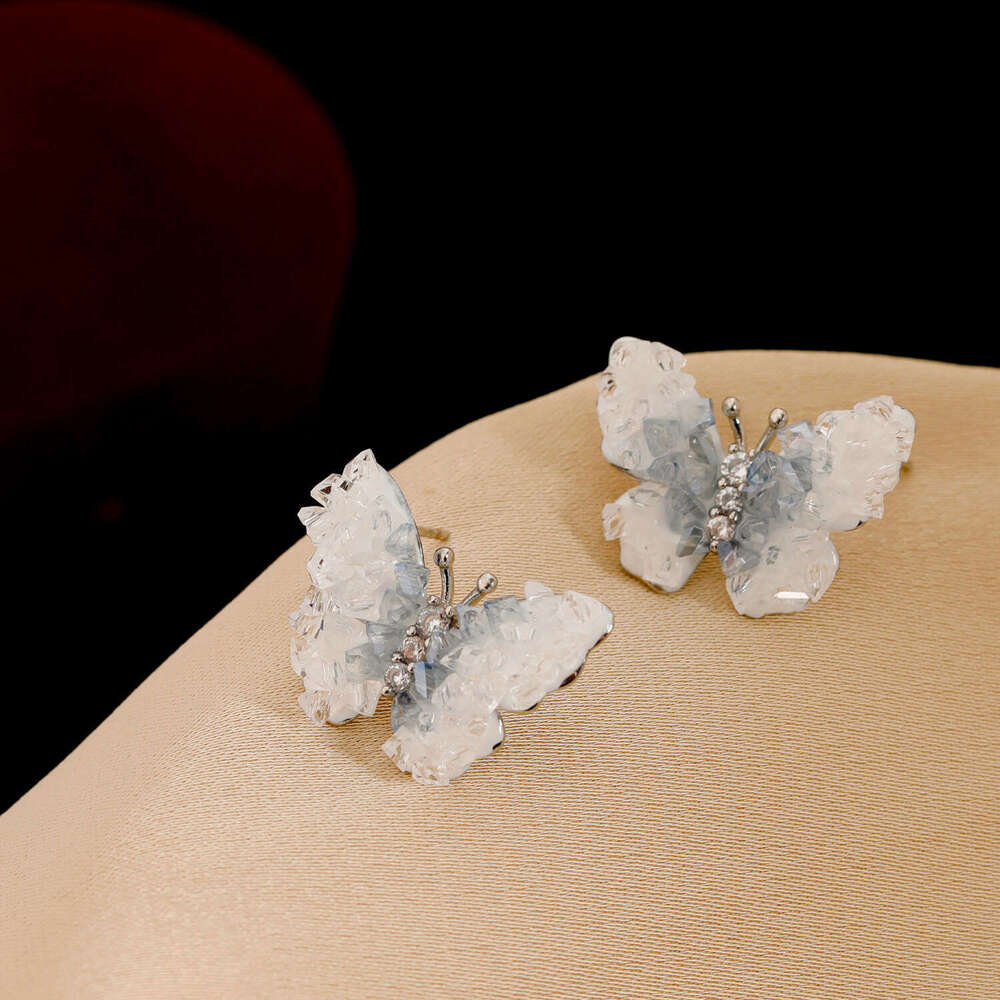 Super Fairy-like Butterfly Crystal Earrings Women With High-end 925 Silver Studs