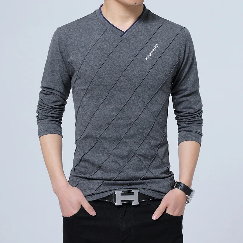 Mens Casual Tshirt Fashion Slim Long Sleeve V Neck Fitness Tshirts Tops Homme Boyfriend Gift Harajuku Streetwear 260302