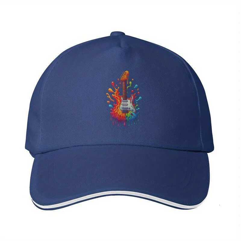 Rainbow Paint Splatter Electric Guitar Baseball Cap Unisex Adjustable Polyester Casual Sun Hat S260306