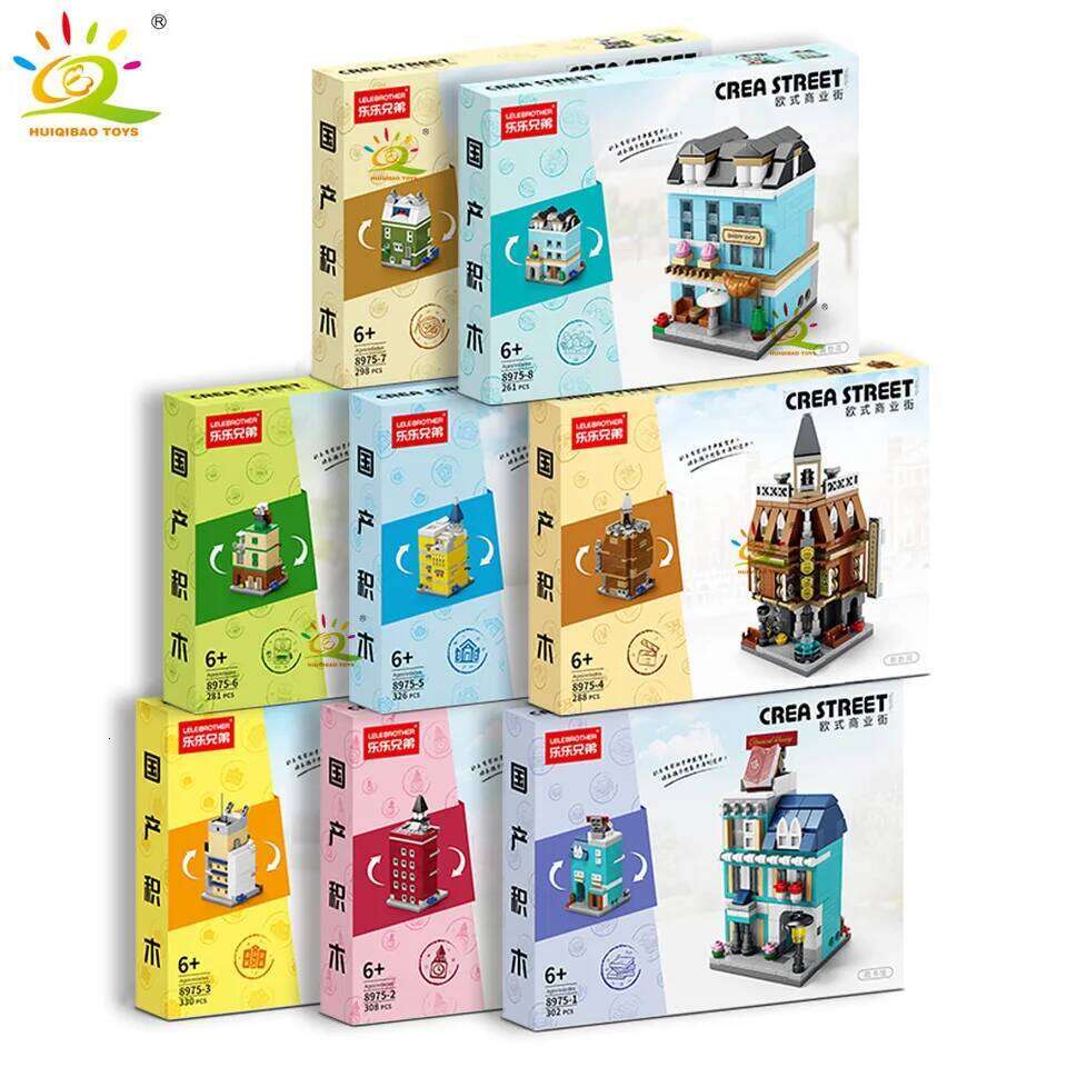 HUIQIBAO Moc Architecture Street View Building Blocks coffee Store Restaurant Room Children City Construction Brick Toy Set Gift Z260306