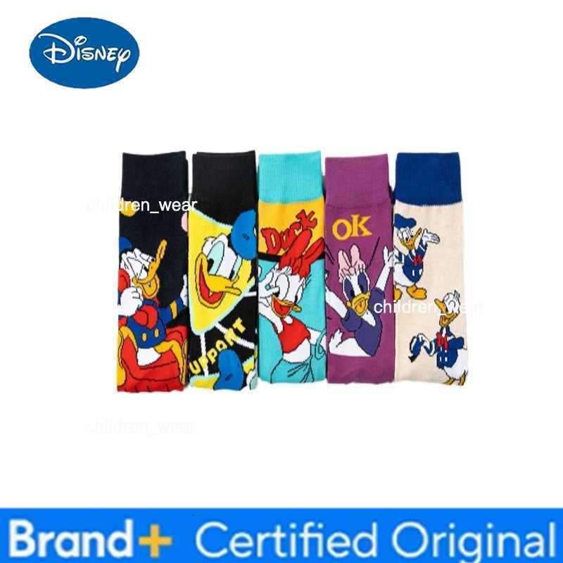 Disney 5pcs Donald Duck Cartoon Stockings Mens Socks Soft Breathable Vintage Socks Winter Climbing Non Slip Design Socks Gift H260306