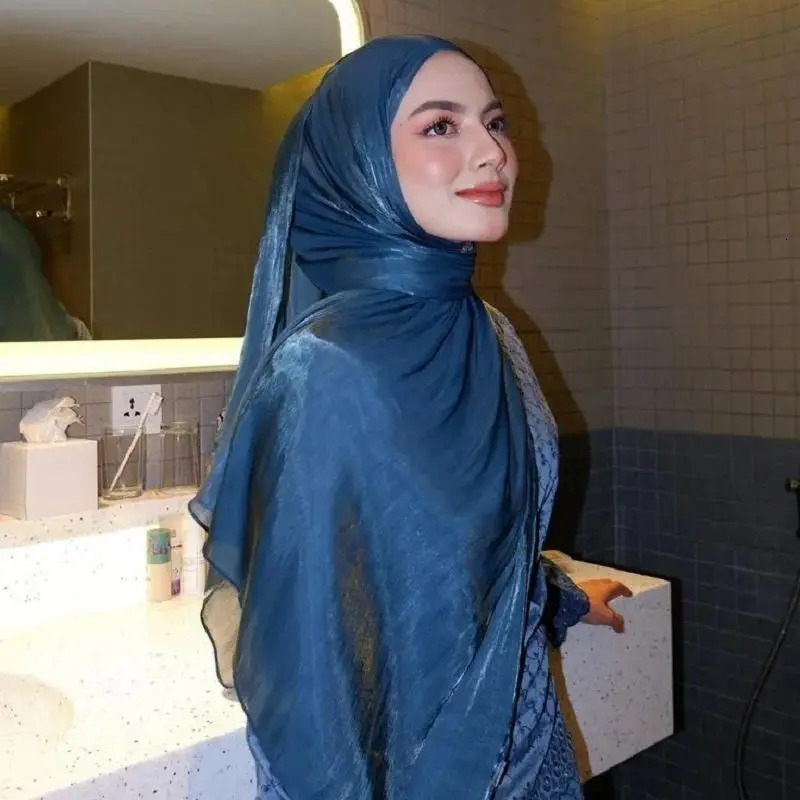 Shimmershawl Silk Hijab Scarf Breathable Cool Island Satin Medine Silk Veil Muslim Hijab Shiny Silk Shawl Womens Scarves Tippet 260304