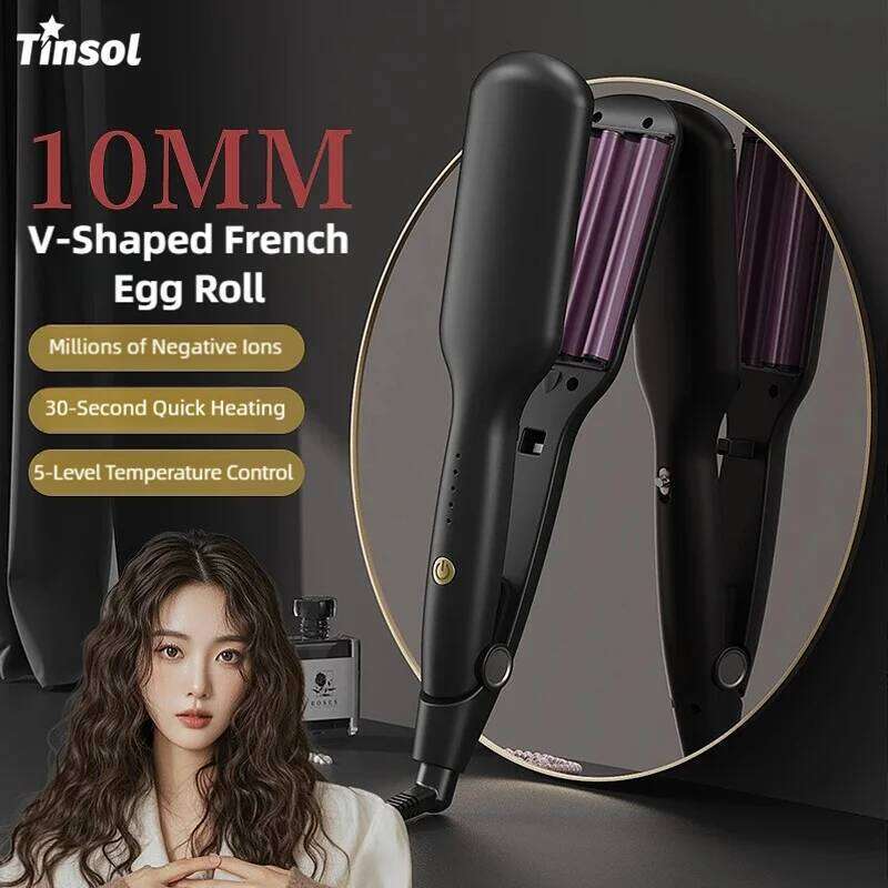 TINSOL 10MM Roll V-Shaped French Wool Curling Iron Rapid Heating 5-Speed Temperature Control Wave Curler 26Y0306