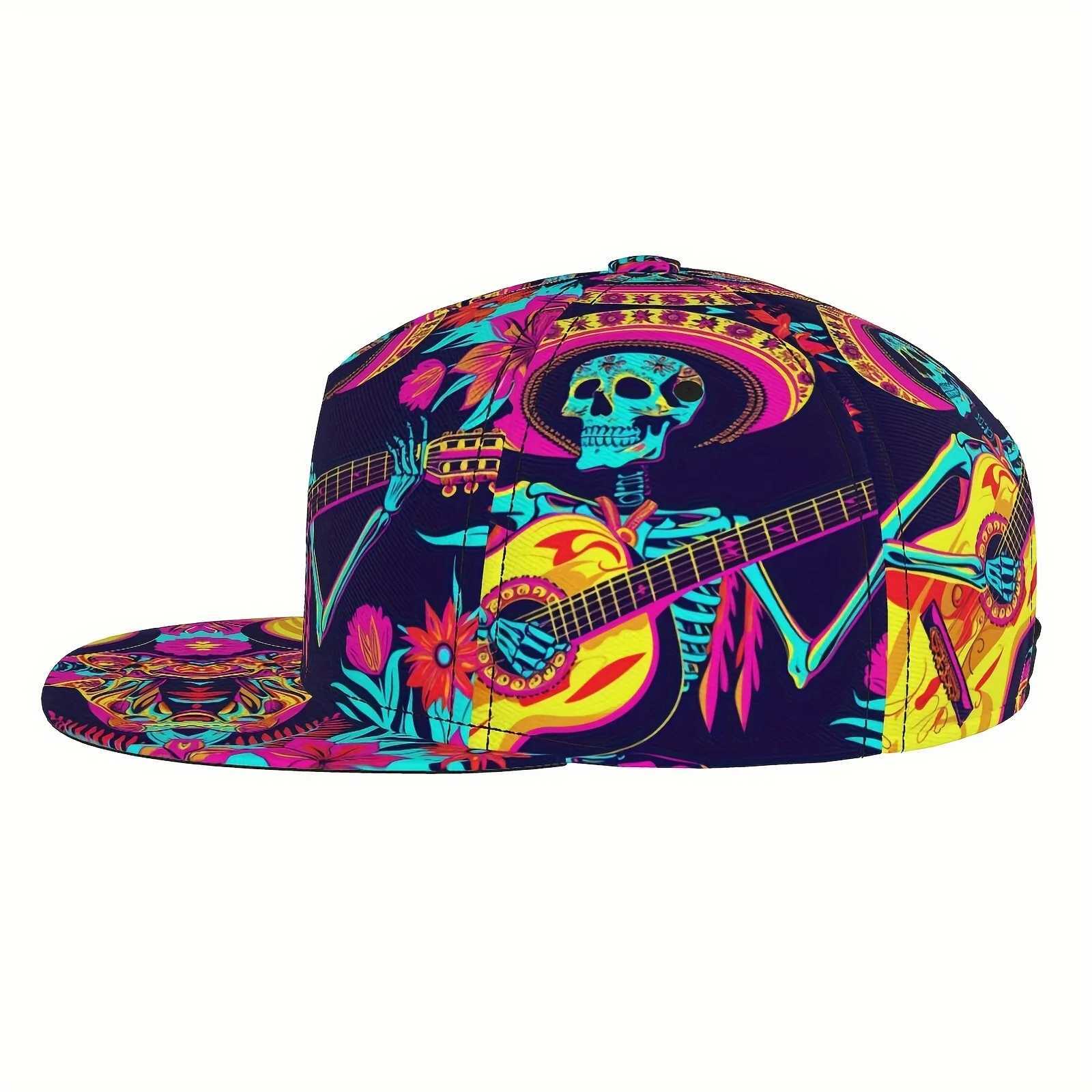 Breathable Polyester Skeleton Guitarist Cap Adjustable Breathable Polyester Skeleton Guitarist Snapback Baseball Cap S260306