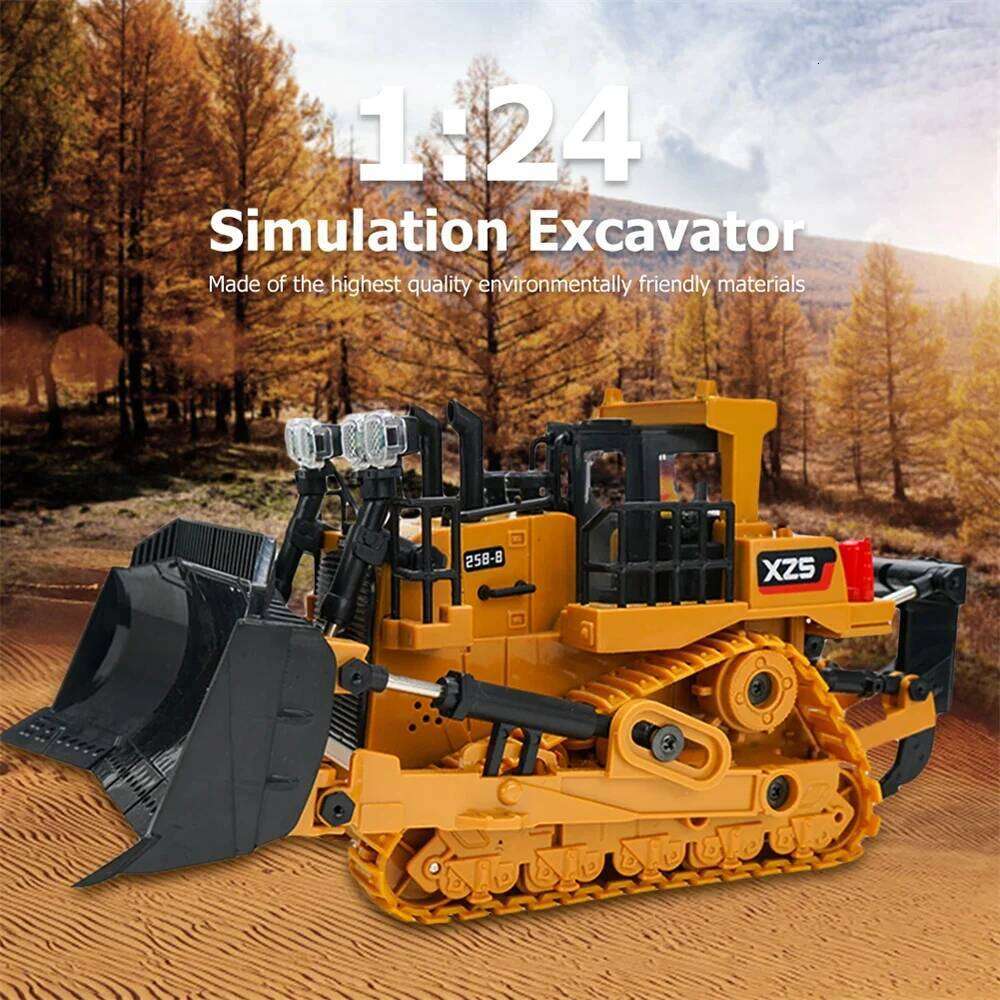 1:24 9CH Multifunctional RC Bulldozer Crawler Type Alloy/Plastic Shovel Engineering Forklift Heavy Excavator toy gifts for kids C260305