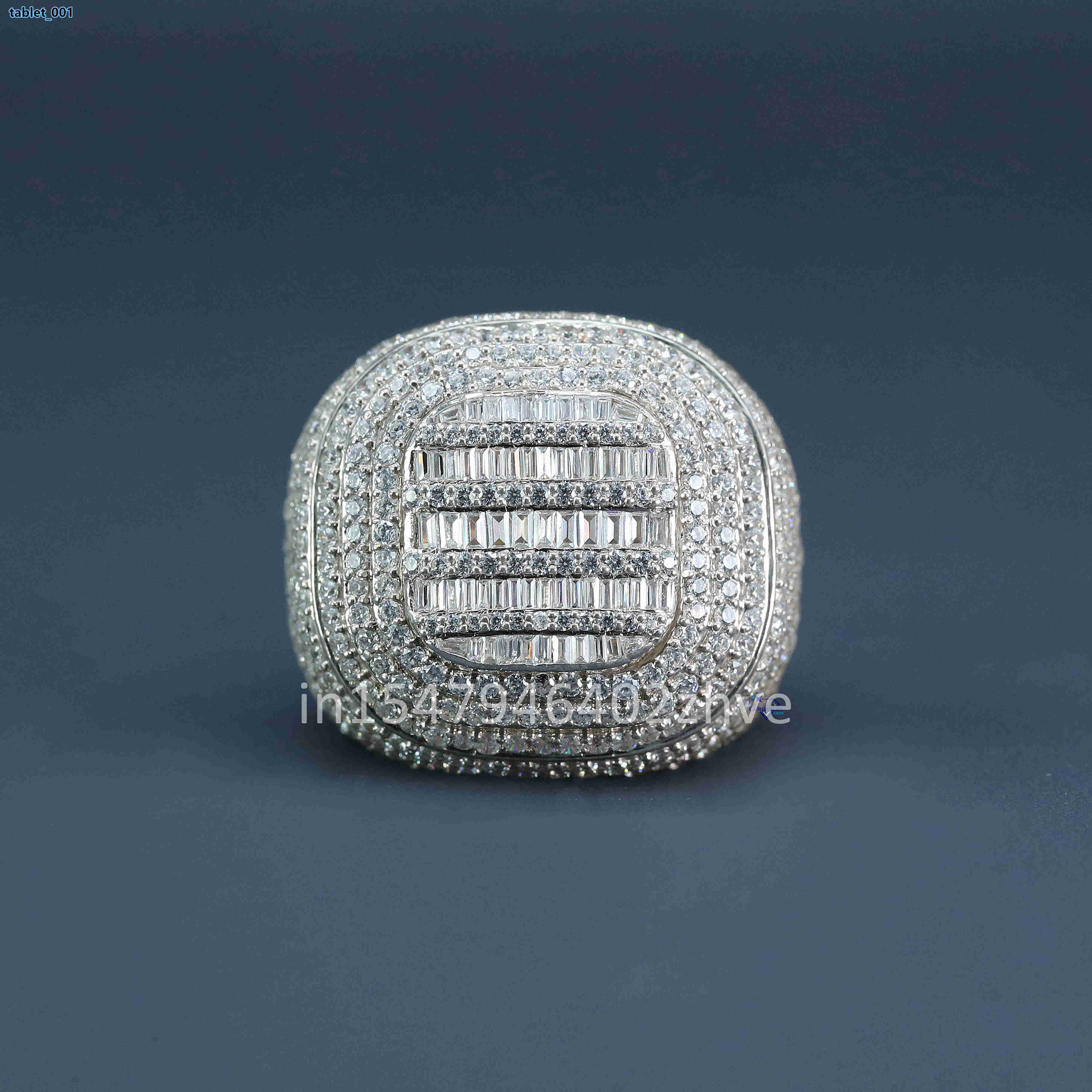 Experience Charm Jewelry With Our Mens Hip Hop Ring in 925 Sterling Silver Moissanite Round and Baguette Diamond in VVS Clarity