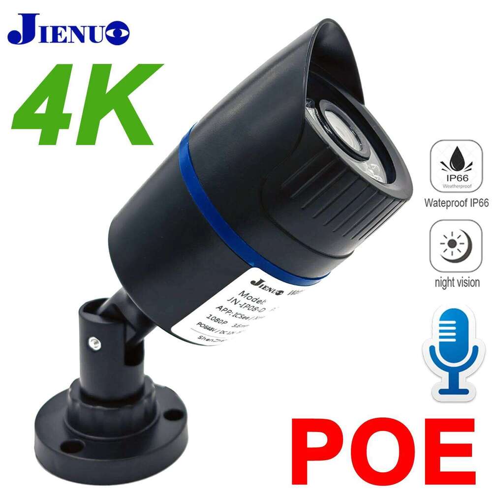 JIENUO 4K Poe Camera Outdoor Waterproof IP Security Night Vision Video Audio 4MP 5MP 8MP Bullet HD Home Cam Surveillance 26W0306
