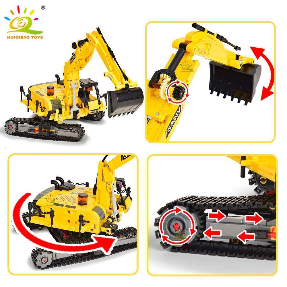 HUIQIBAO MOC Engineering Excavator Crane Truck Building Blocks Vehicle Car Bricks City Construction Toys For Children Boys Z260306