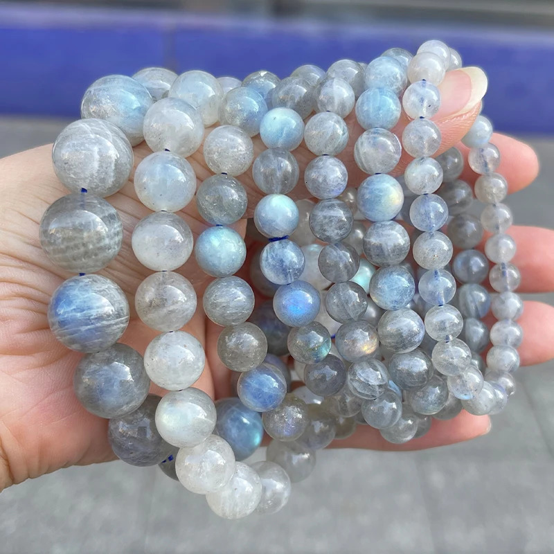 JD Natural Stone Grey Moonstone Labradorite Round Beads Bracelets Women Men Charm Energy Single Circle Stretch Bracelet Jewelry 260302